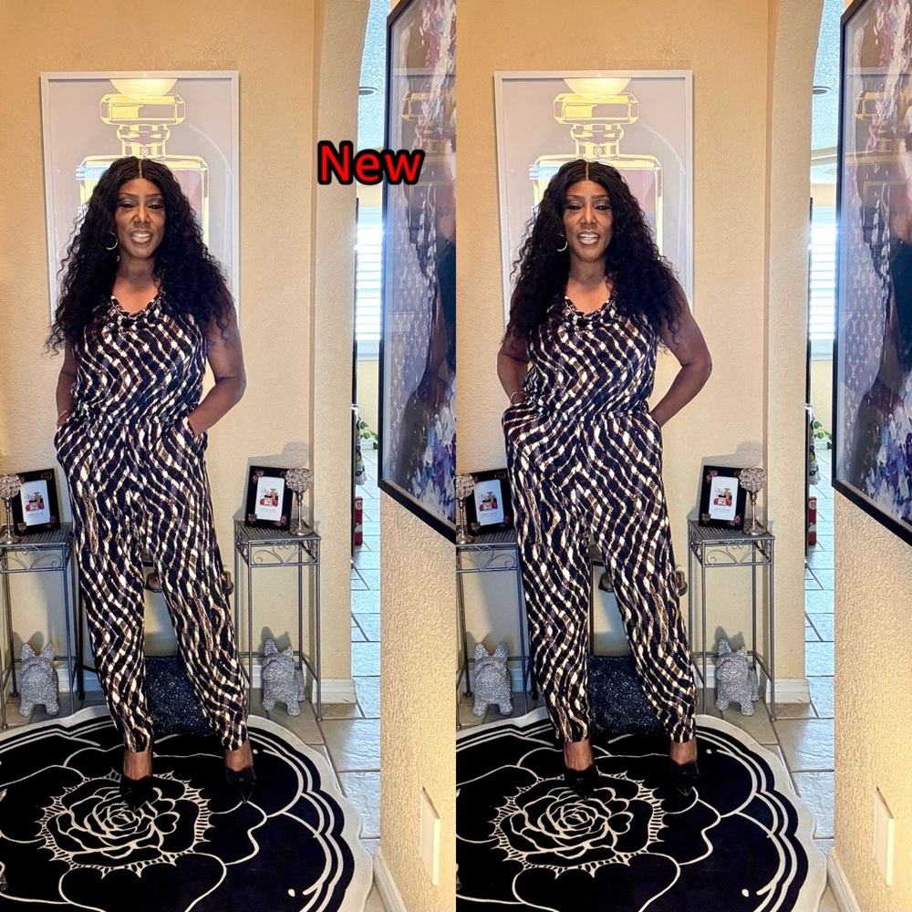 Bold Elements Black And Cream Patterned Jumpsuit - image 1